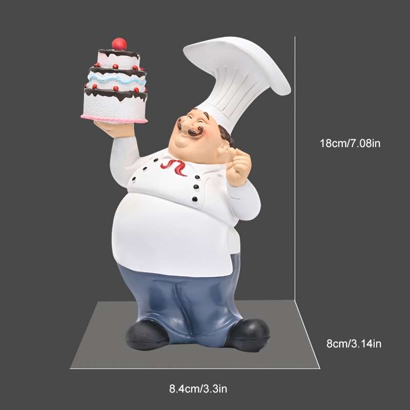 1pc Charming Resin Chef Figurine with Cake Design Playful Kitchen Decor for Home Restaurant or