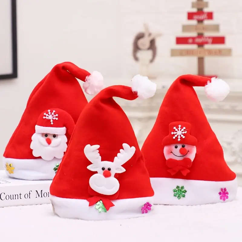 3 Red Santa Hats