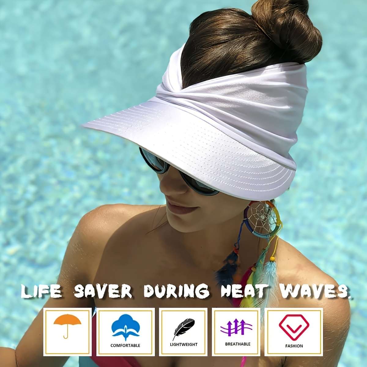 Sun Pleated Visor Hat Foldable Beach Picnic Hat with UV Protection