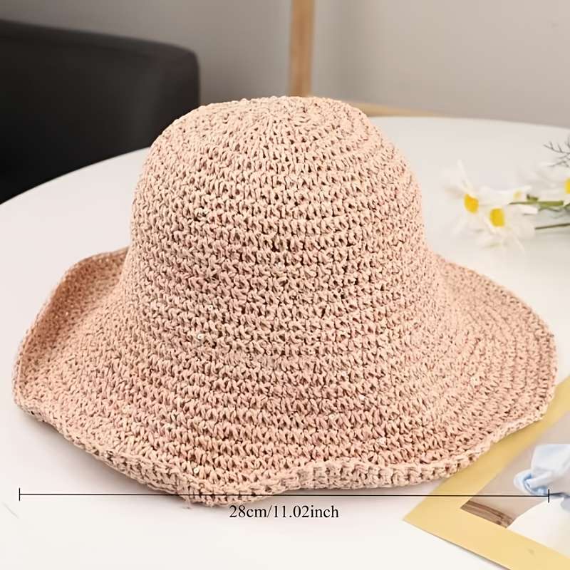 1pc Lightweight Wide Brim Straw Sun Hat for Outdoor Hiking Camping Fishing Breathable Non-Ela