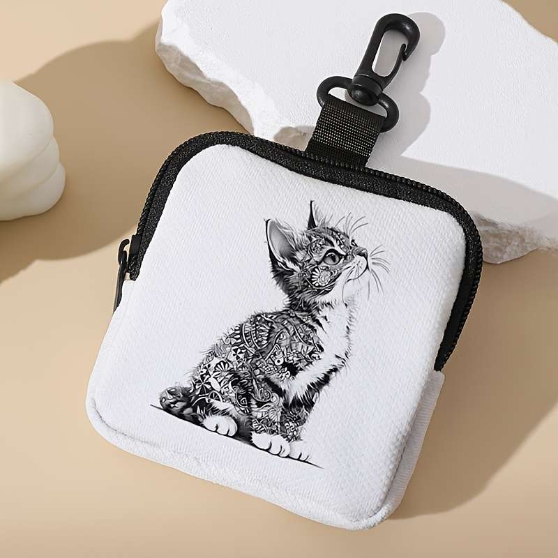 Gray Cat Pattern Portable Storage Wallet Coin Storage Wallet Suitable