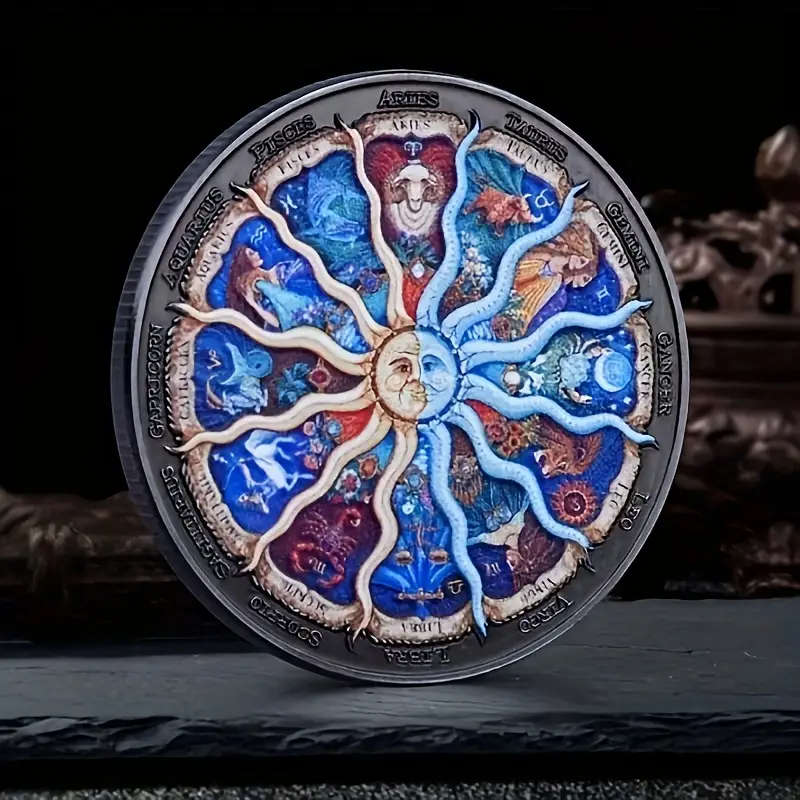 12 Zodiac Signs Colorful Coin with Capsule 40MM Wide