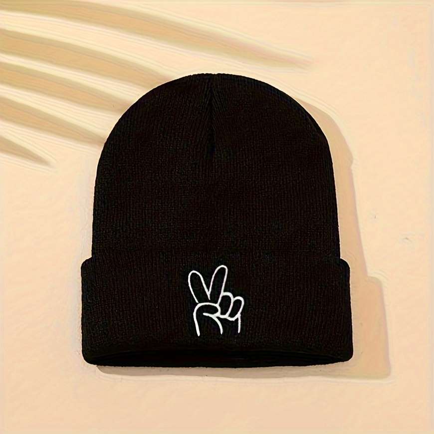 1pc One Pack Gesture Pattern Embroidered Knitted Hat Fashionable and Versatile Same Model for Men
