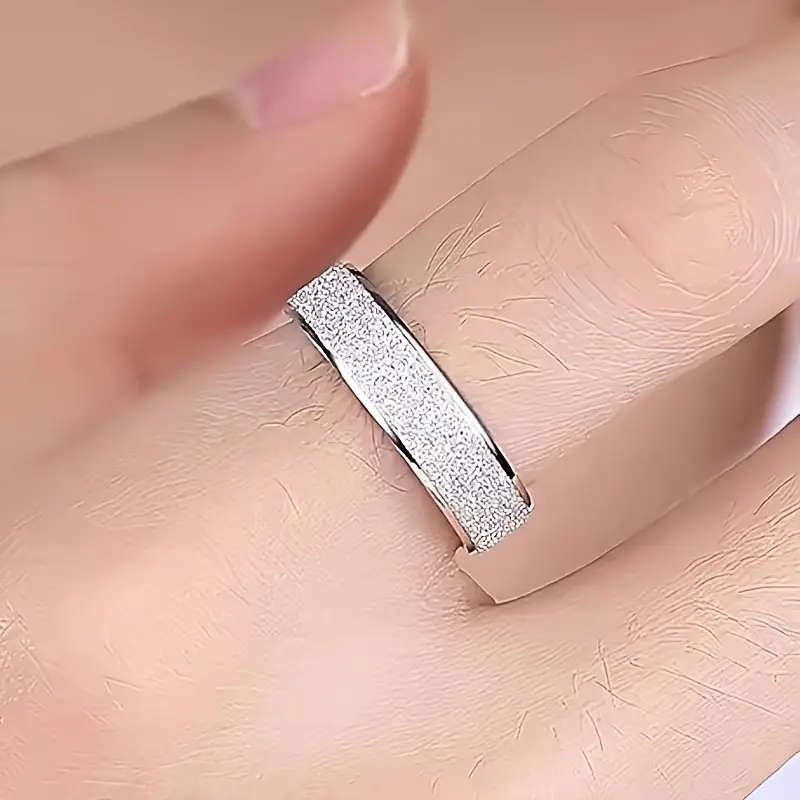 Titamium Mens Stylish 6 mm Wide Ring with Sparkling Crystals