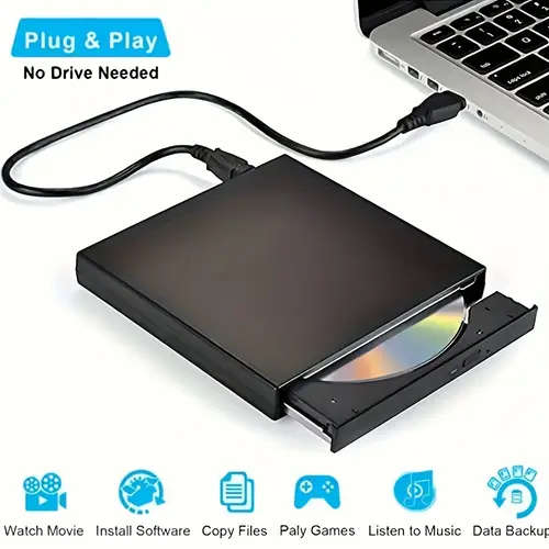 1pc USB External CD DVD Drive for Laptop Plug Play Slim Optical Disk Drive Shockproof Quiet Operatio