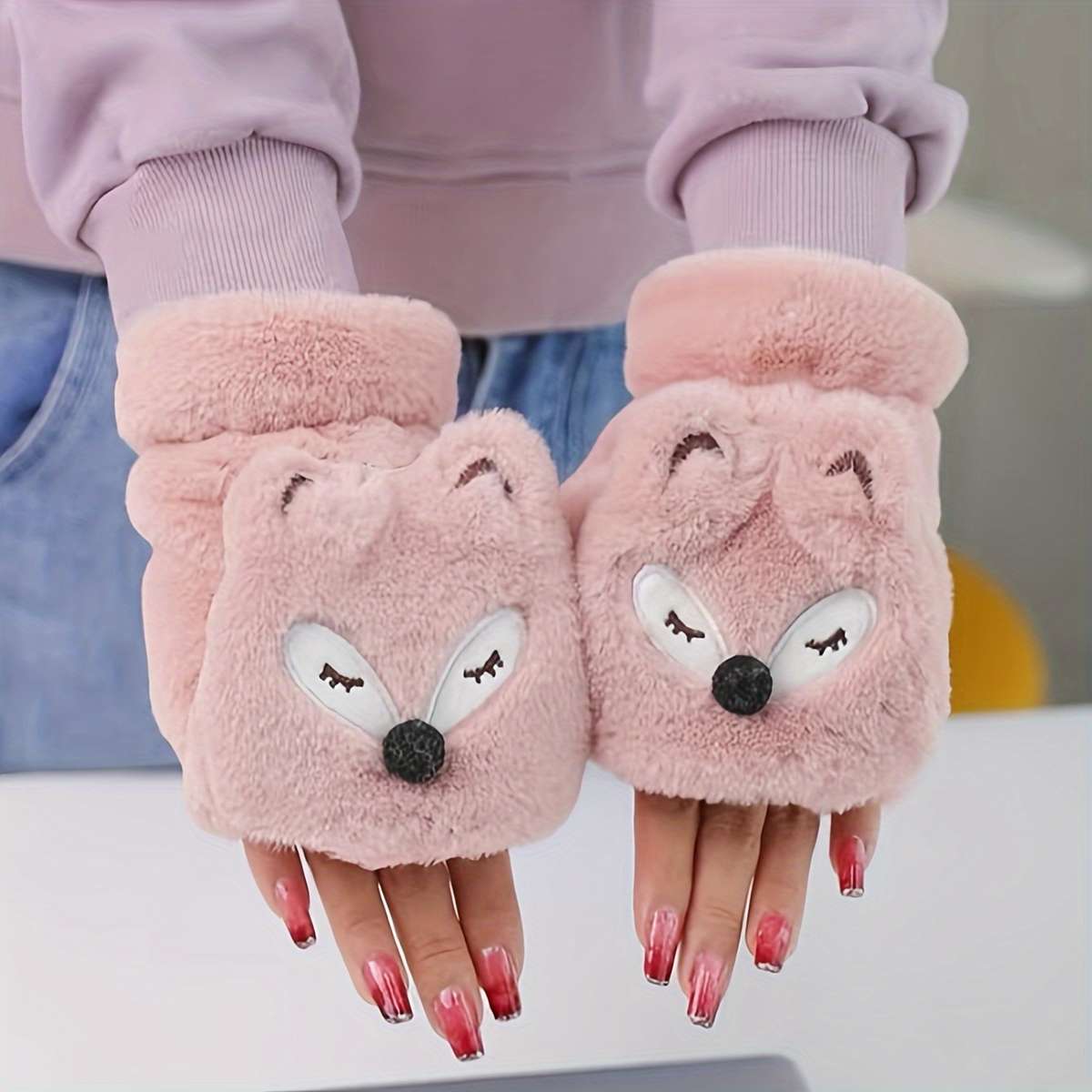 1 Pair Pink Warm Gloves