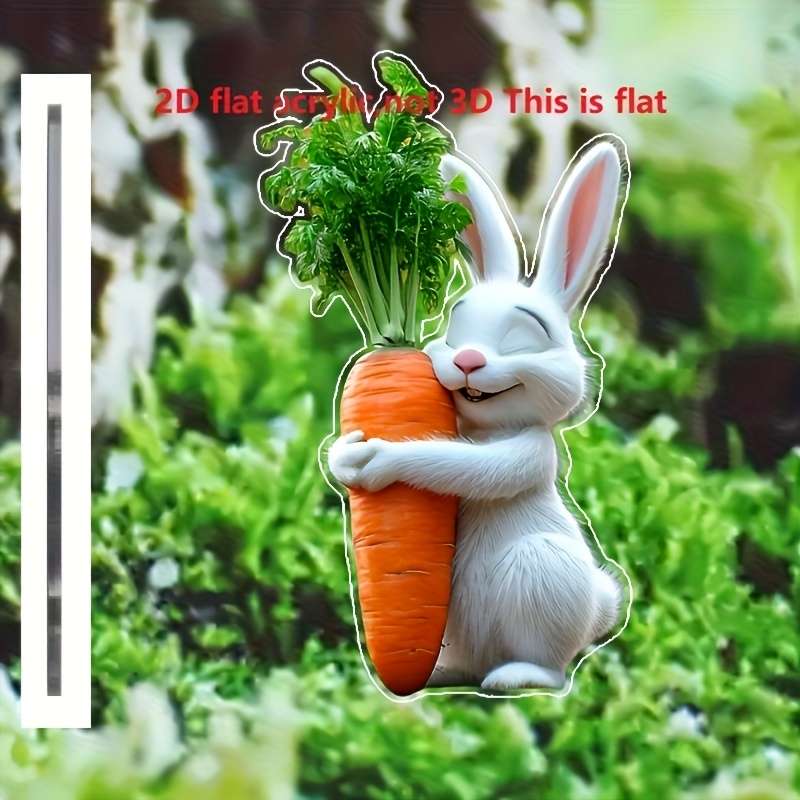 1pc 2D Flat  Adorable Rabbit with Carrot Garden Stake  Acrylic Perfect Easter Gift for Outdoo