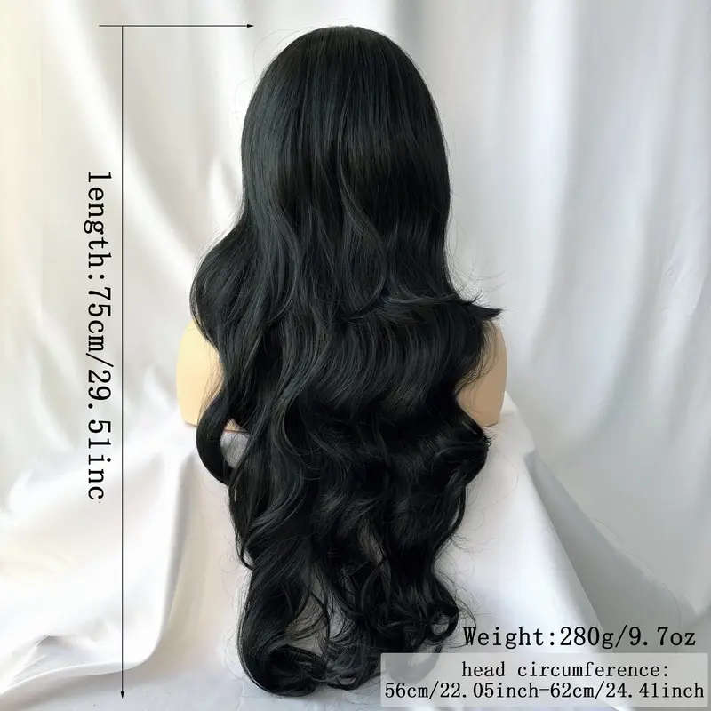 Elegant Long Curly Wig for Women, Color Black