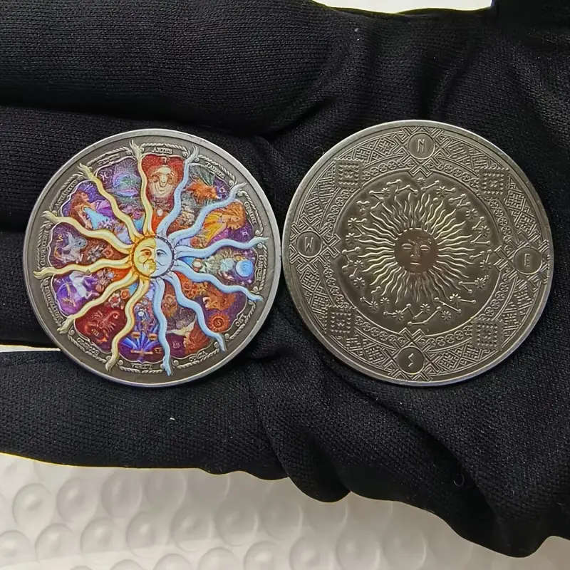 12 Zodiac Signs Colorful Coin with Capsule 40MM Wide