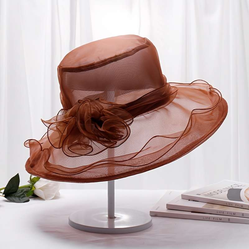 Foldable Flower Organza Sun Hat Elegant Solid Color Mesh Breathable Travel Beach Hats British S