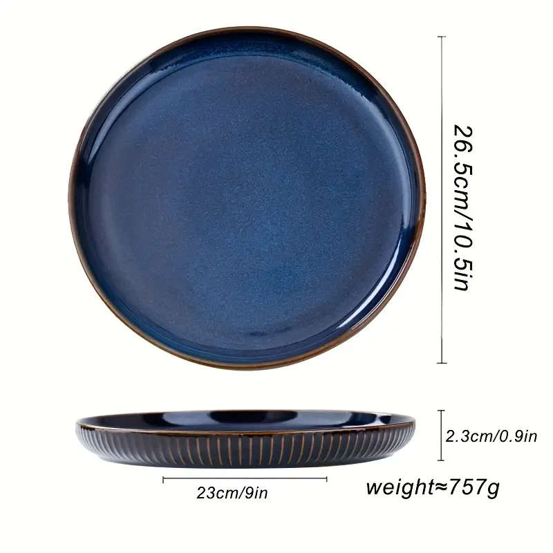 One of 26.67cm Blue Porcelain Plate - Reactive Glaze Ceramic, Kitchen Tableware