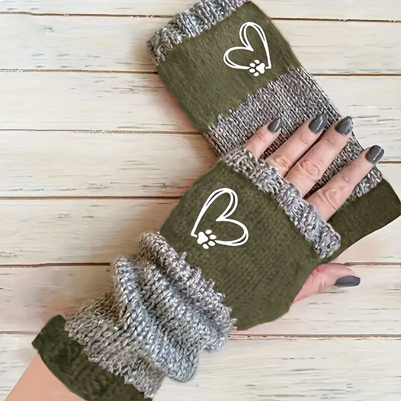 1 Pair Dark Green Warm Gloves