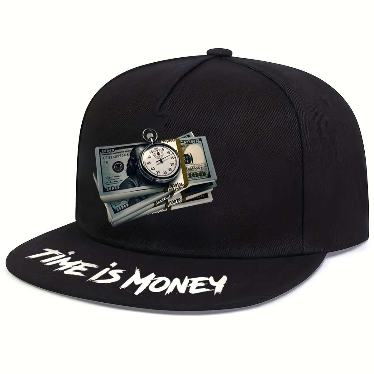 Unisex Street Style Baseball Cap Time is Money Print 100% Polyester Adjustable Hip-Hop