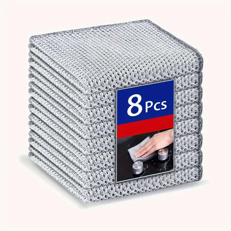 8pc Miracle Cleaning Cloths Super Durable Mesh Microfiber Square Low Lint Knit Fabric Space Theme