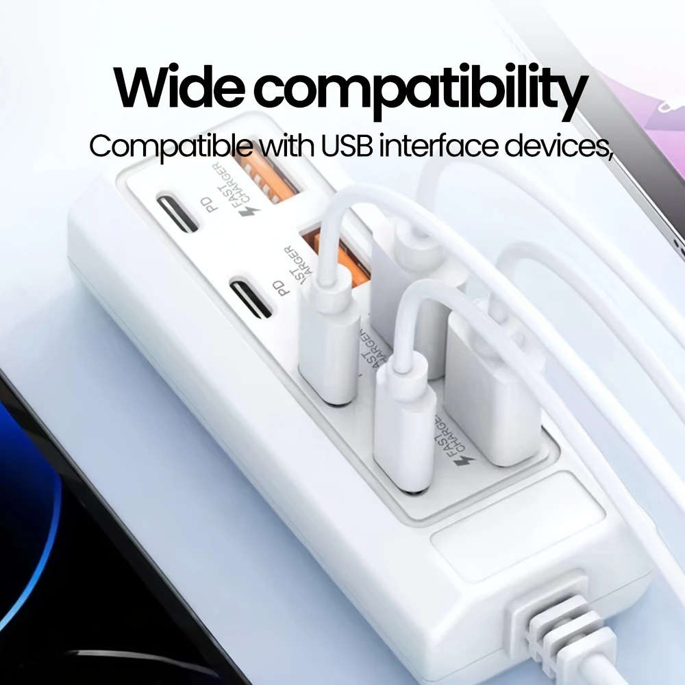 1pc 8ports USB Adapter 4USB+4PD 25W Hub Fastcharging Multi-Interface Fast Charging Wide Compatibilit