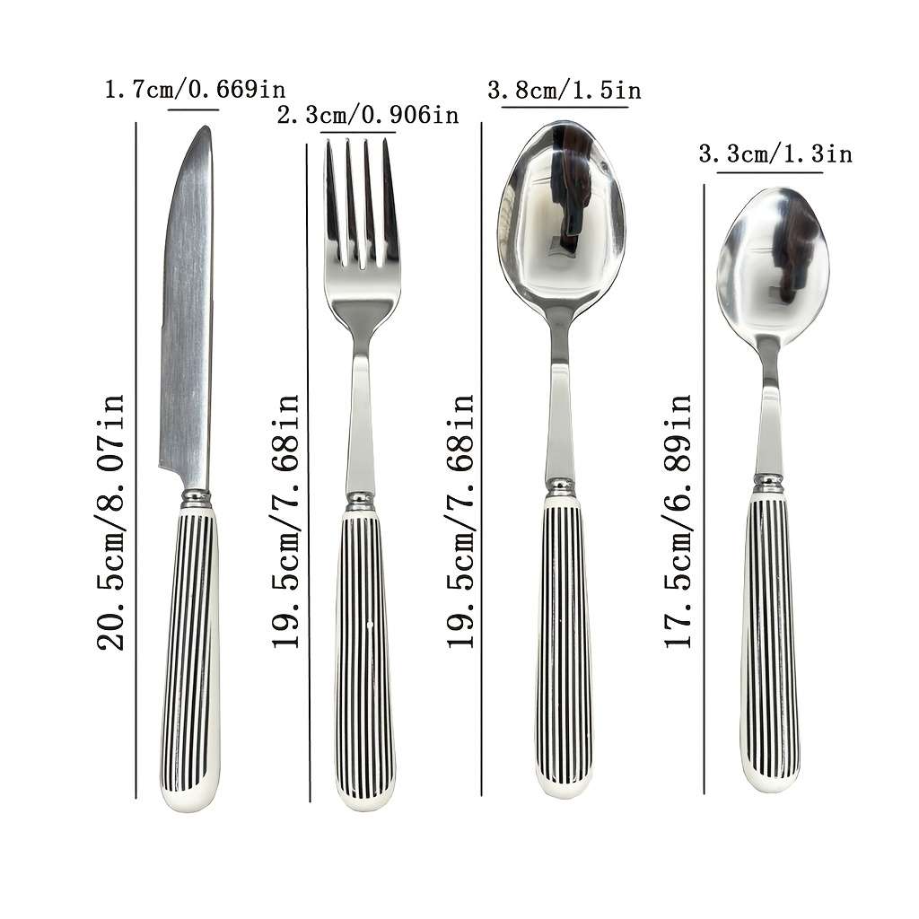 4pcs Ceramic Handle Stainless Steel Cutlery Polished Surface Cutlery with Striped Pattern Pr