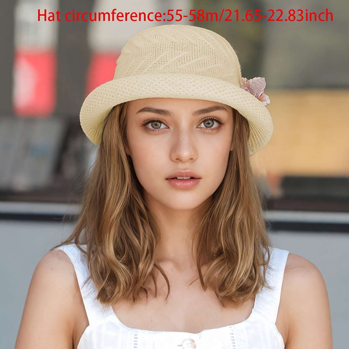 1pc of Women'S Hat Elegant And Fashionable Flower-Decorated Curled-Edge Straw Hat Spring An