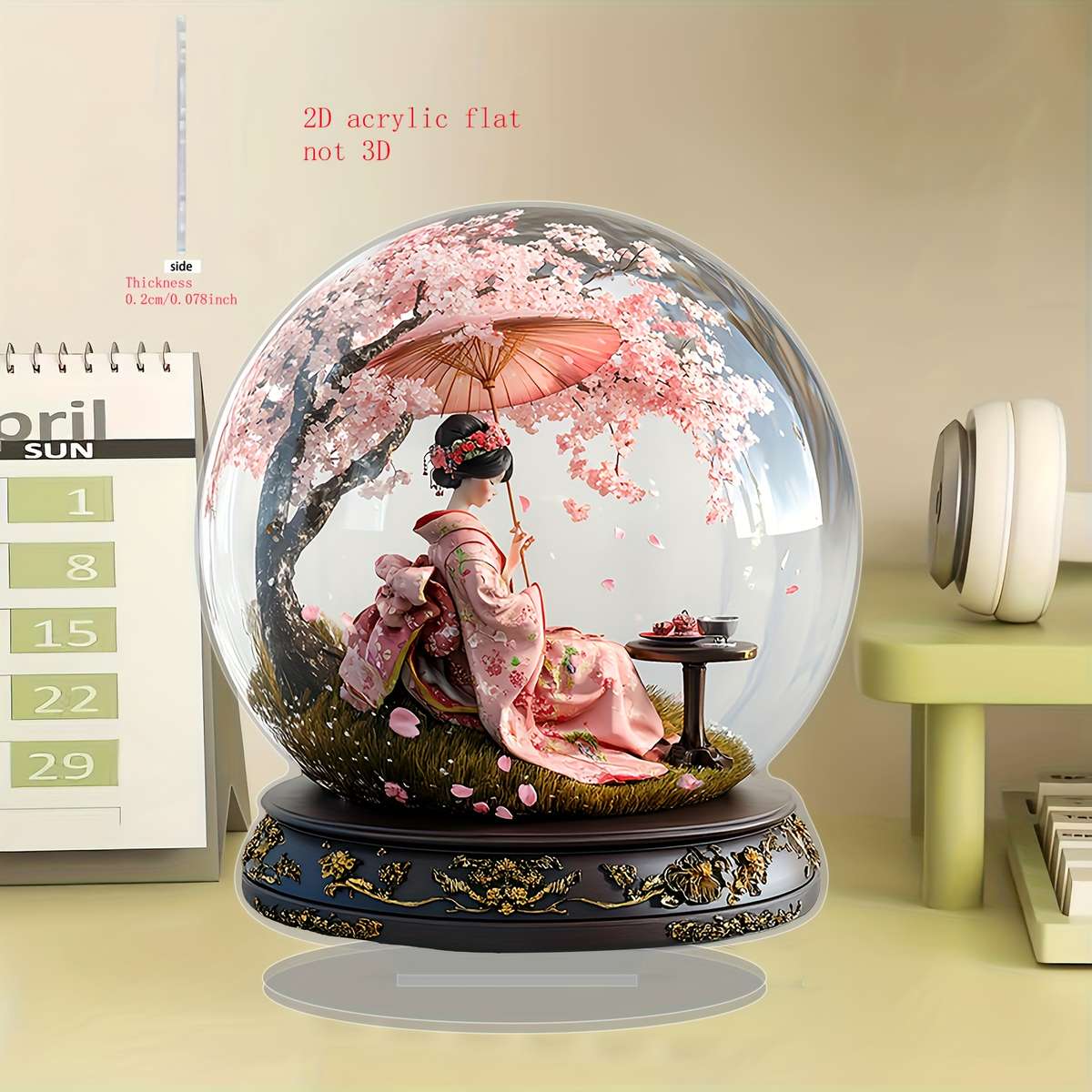 1pc 2D Flat    Charming Japanese Cherry Blossom Girl Acrylic Desktop Decoration Perfe