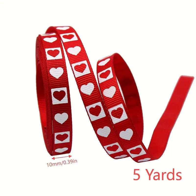 10mm Heart-Shaped Pattern Printed Satin Ribbon Craft Ribbon