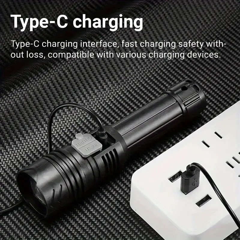 1pc Rechargeable LED Spotlight Flashlight with Digital Display Ultra High Beam Type-C Fast Charging