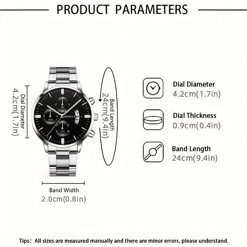 2pcs Watch Set: Stylish Alloy Round Case with Calendar