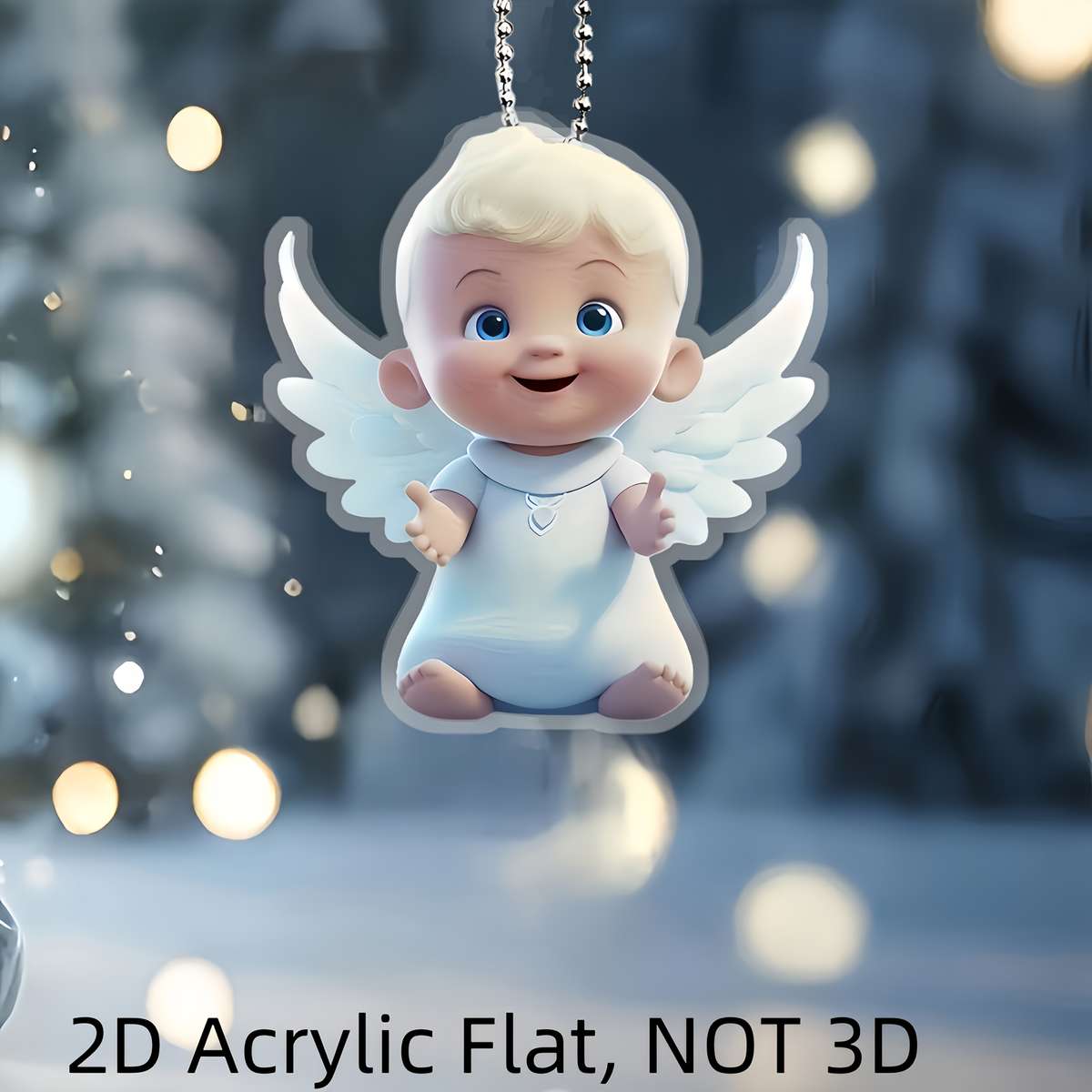 1pc 2D Flat  1 Guardian Angel Acrylic Pendant  Design with White Wings Blue Eyes Durab