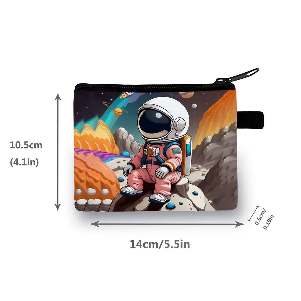 Women'S Casual Astronaut Space-Themed Coin Purse Durable Polyester Machine-Washable Zipper