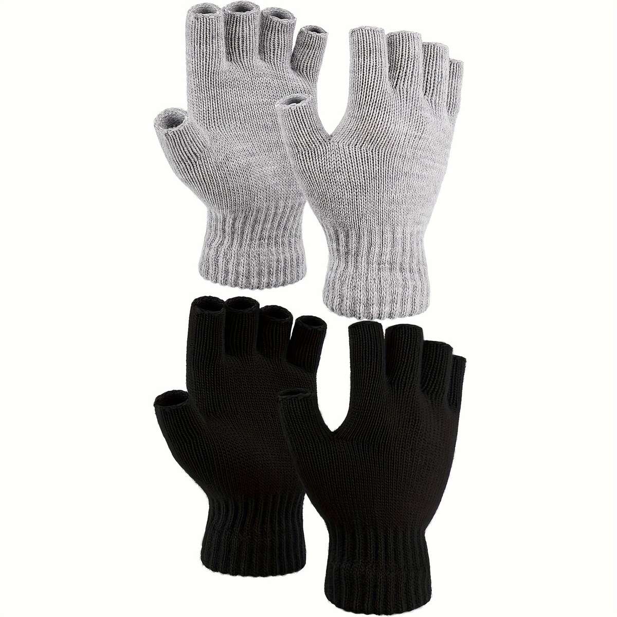 1 Pair Black Gray Warm Gloves
