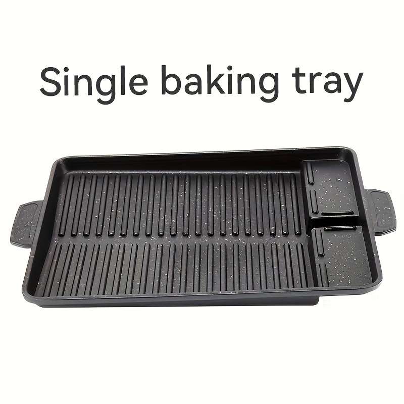 1pc Non-stick Grill Pan Smokeless Rectangular Grill Pan Stone Griddle Pan Baking Tray Barbecue