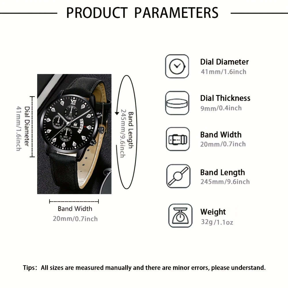 Classic Quartz Watch Leather Strap With Calendar