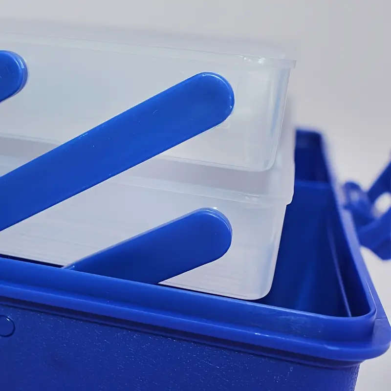 1pc Blue 3-Layer Portable Fishing Tackle Box Durable PP Material Multi-Compartment Storage for Baits
