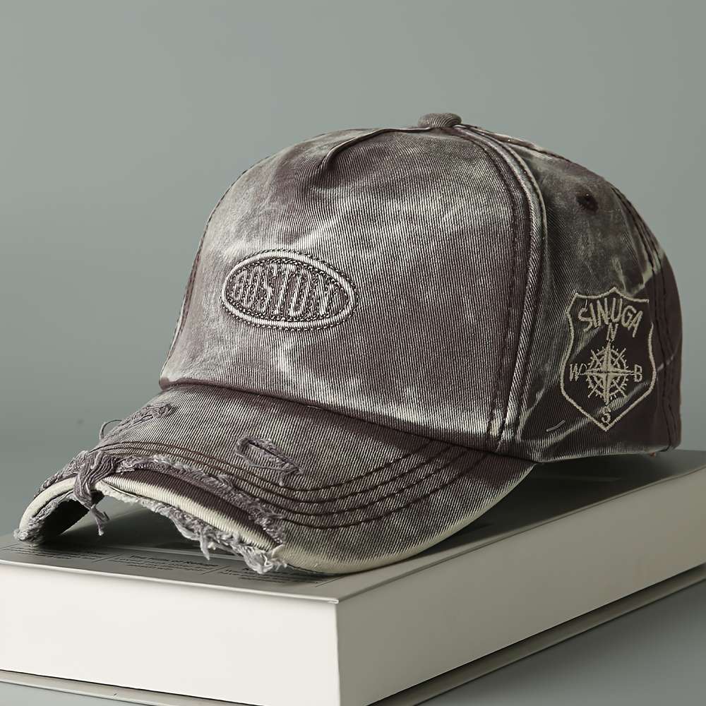 Vintage Washed Denim Baseball Cap With Boston Embroidery Lightweight Soft Top Wide Brim