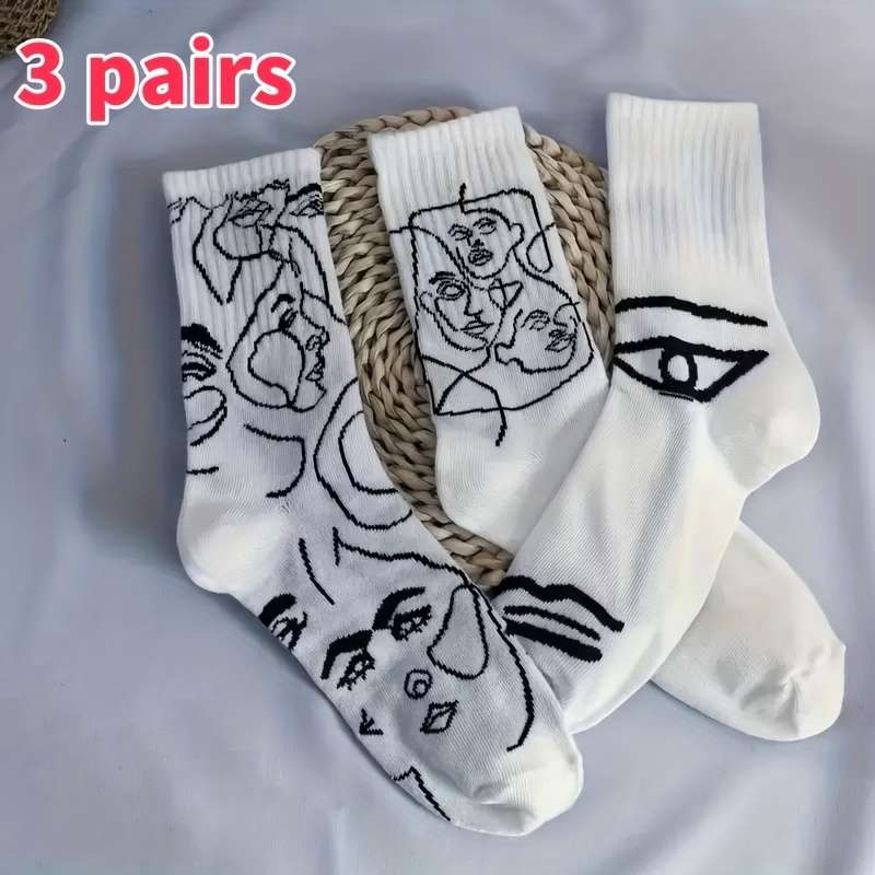 3 Pairs White Mix One Size High Elastic Socks