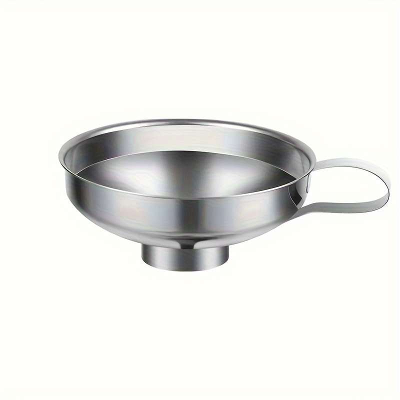 1pc Stainless Steel Kitchen Funnel with Handle Wide Mouth Regular Size Food-Grade Metal fo