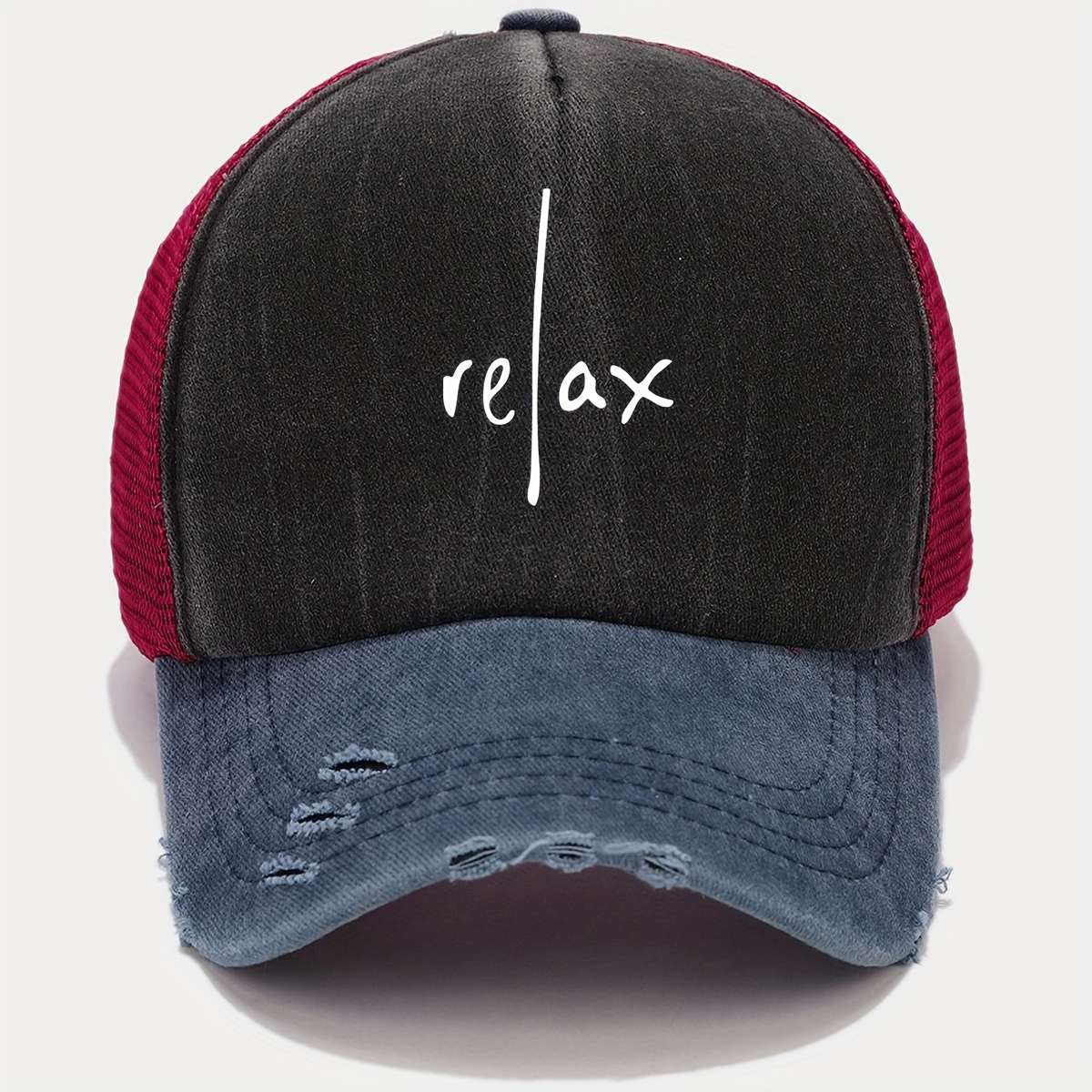 RELAX Artistic Letter Print Baseball Cap Multicolor Blend Trucker Hat Lightweight Breatha