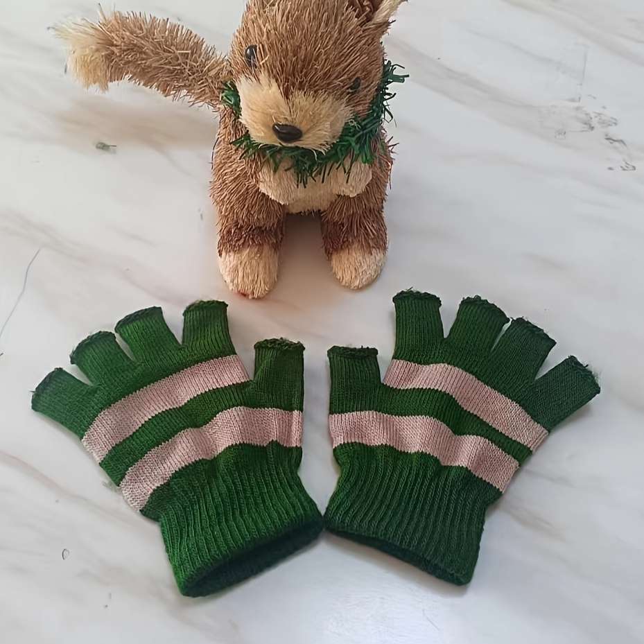 1 Pair Army Green Plus Beige Plus Velvet Warm Gloves