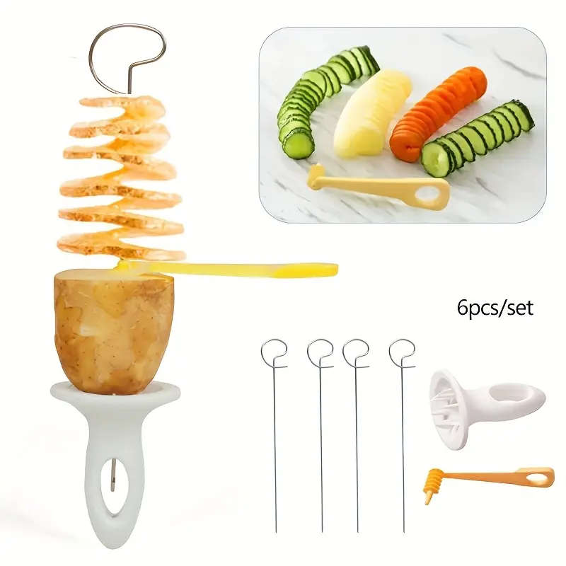 6 Piece Stainless Steel Spiralizer Set - Multi-Functional Manual Vegetable Cutter