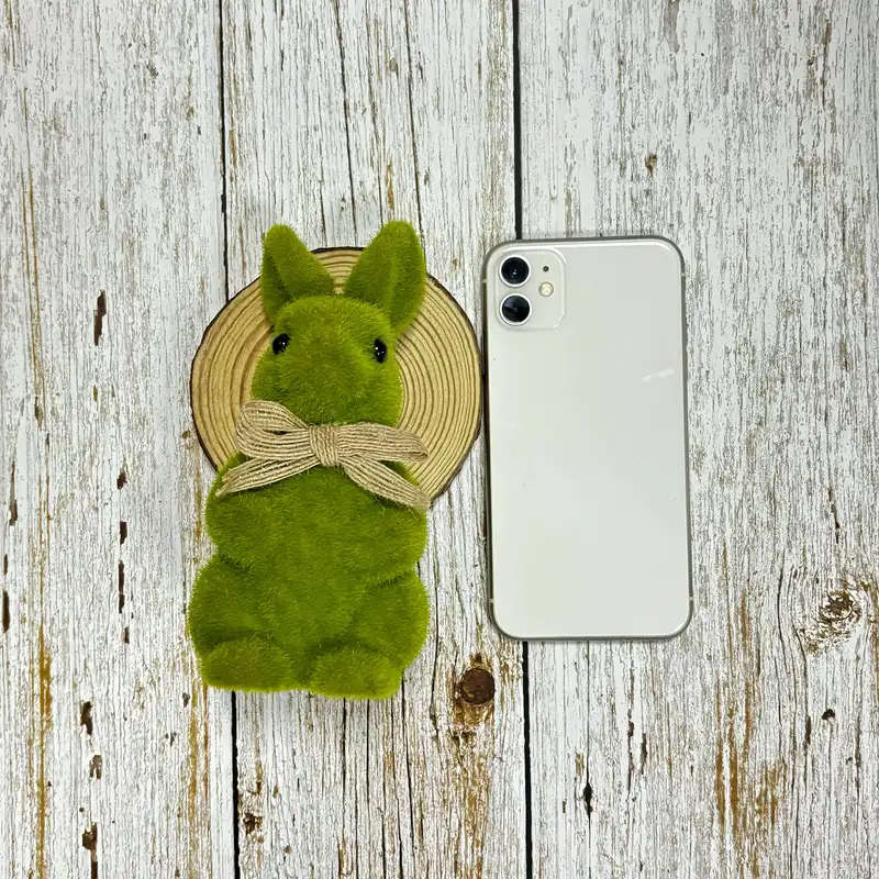 1 Charming Green Flocked Bunny Statue