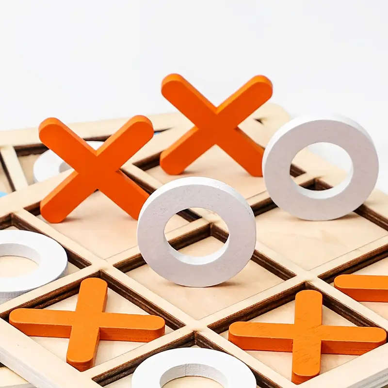 Wooden Tic Tac Toe Game for Youngsters - Mini XO Chess Board with Colorful XOXO Pieces