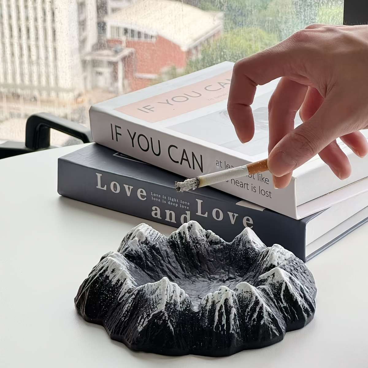 1pc Volcano Mountain Ashtray Rustic Plastic Irregular Shape Desktop Decor No Electricity Needed