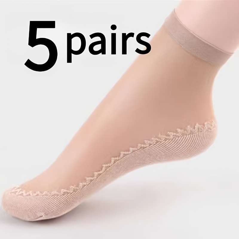 5 Pairs Light Beige One Size High Elastic Socks