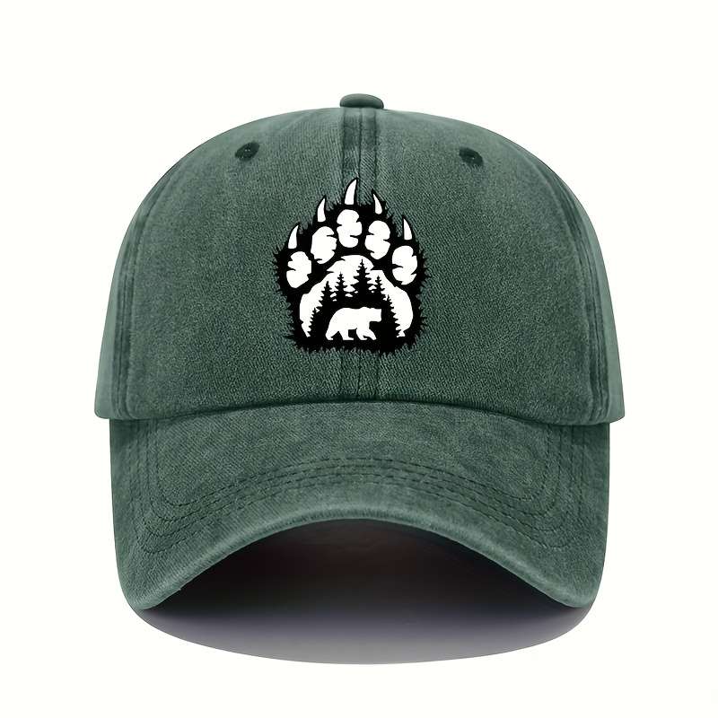 1pc Outdoor Adventures Vintage Bear Paw Print Baseball Cap Adjustable Cotton Washed Sun Hat with