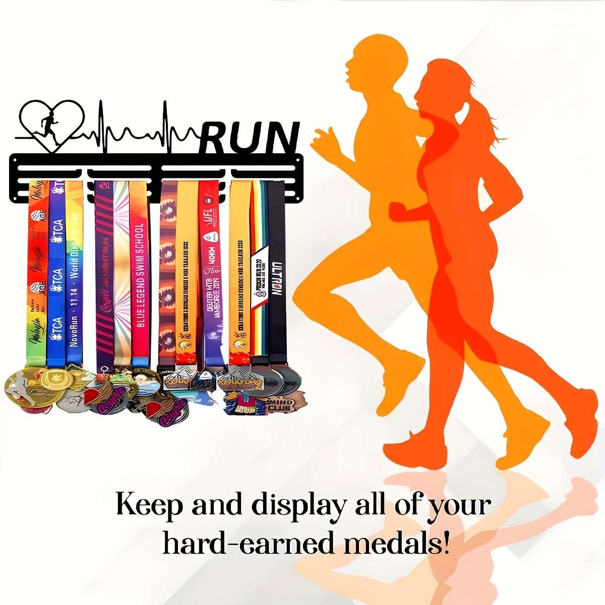 A black iron medal display stand with inspirational sentenceswall-mounted honor medal stand crea