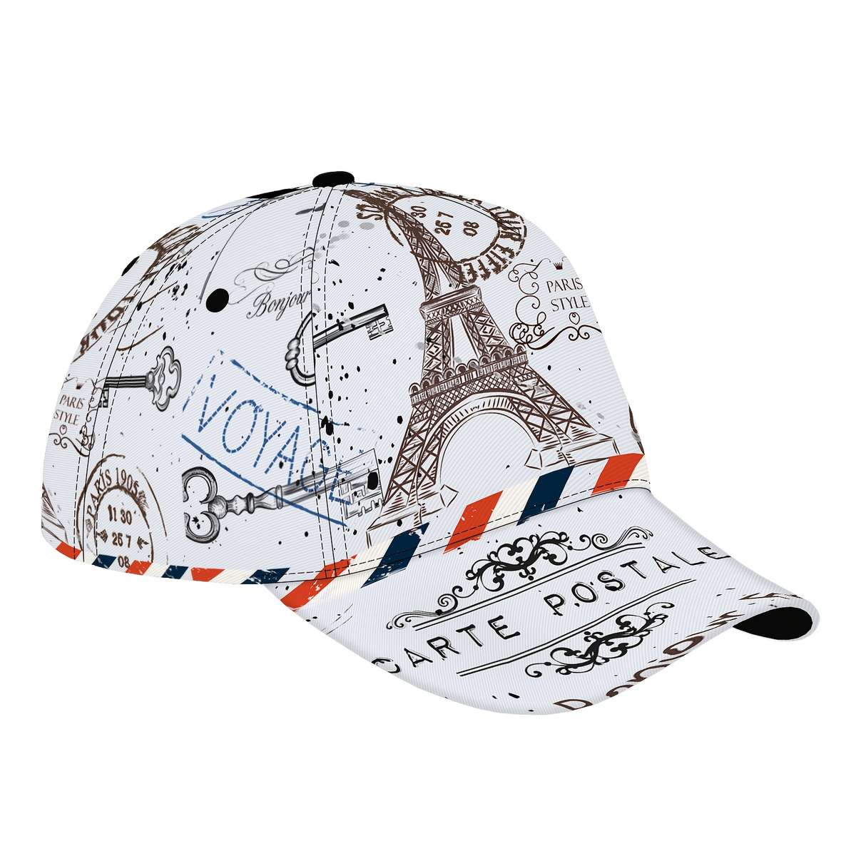 Lightweight Quick-Dry Baseball Cap with Eiffel Tower Postmark Design Sporty Polyester Runni