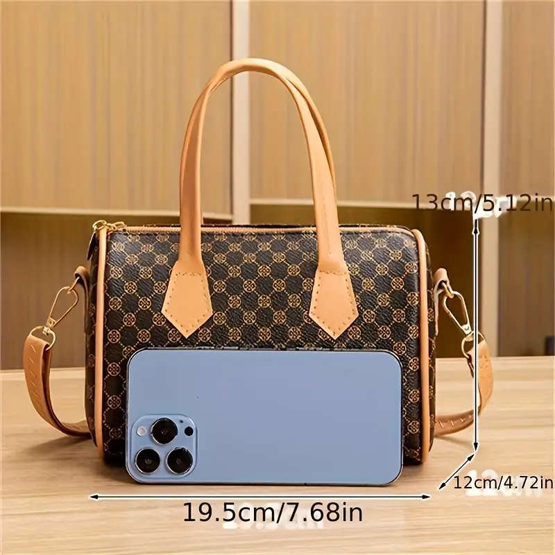 Women's Trendy Geometric Grid Pattern Synthetic Leather Crossbody Bag