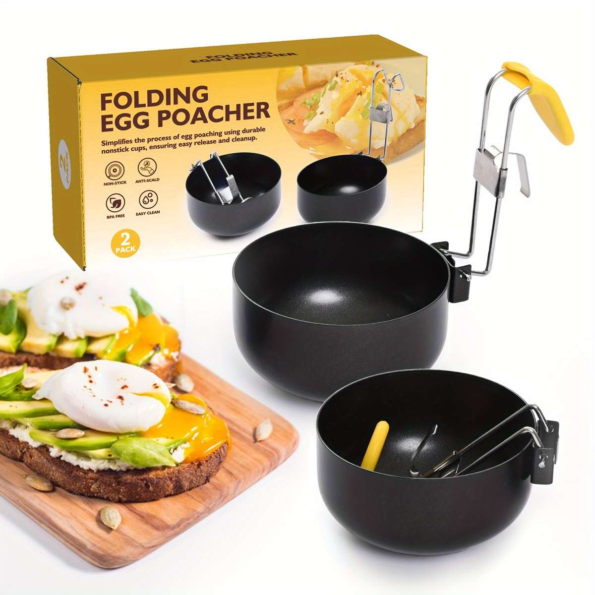 1 Set Non-Stick Folding Egg Poacher with Hanging Ear Design Round Poached Egg Maker Egg Steam