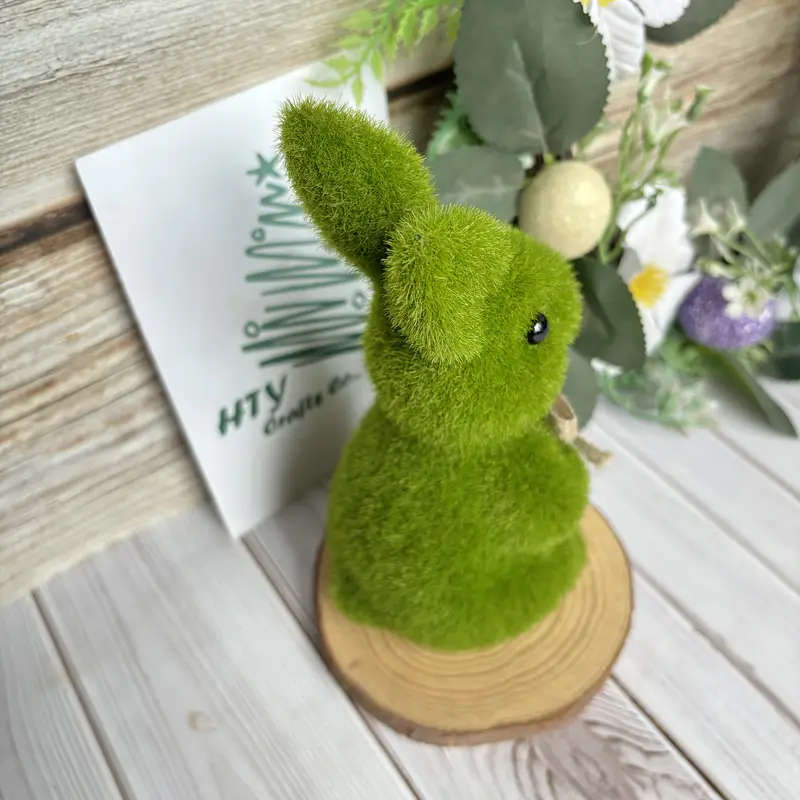 1 Charming Green Flocked Bunny Statue
