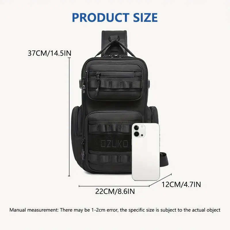 Men's Chest Bag with Multi-Functional Pockets Adjustable Shoulder Strap Hand Washable Zippered Cross