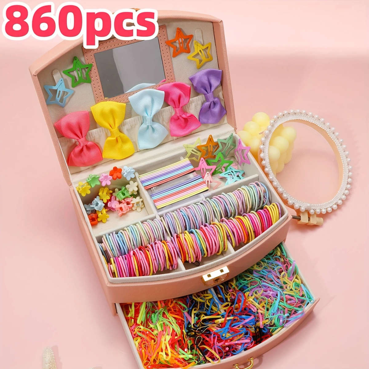860pcs Colorful Hair Accessories Set for Women Cute Plastic Hair Ties Bows Clips and Scrunchies Mult