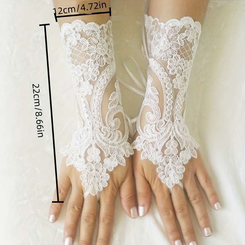 1 Pair White Bridal Lace Fingerless Gloves